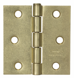 Bisagra nudo 2x2 cabeza plana, latonada, calibre 16, con tornillo trio. X 3 und