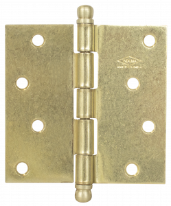 Bisagra nudo 3 1/2" x 3 1/2",cabeza redonda, dorada brillante, calibre 14, con tornillo,trio. X 3 und