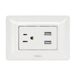 Toma sencillo + USB doble, blanco.
