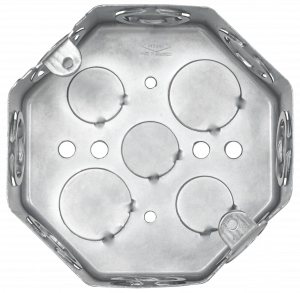 Caja de empalme eléctrico octagonal, zincada, certificada RETIE.