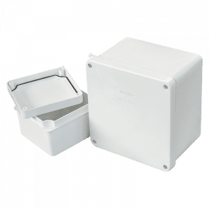 Caja de paso plástica 10x10x7, blanca, certificada RETIE.
