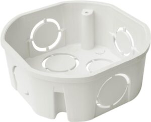 Caja plástica octagonal, blanca.